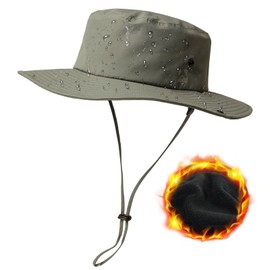 Oversized XXL XX-Large Waterproof Winter Bucket Fleece Lined Rain Hat Extra Large Big Head Men Women Hiking Cold Weather Fishing Outdoor 63-65CM Grey