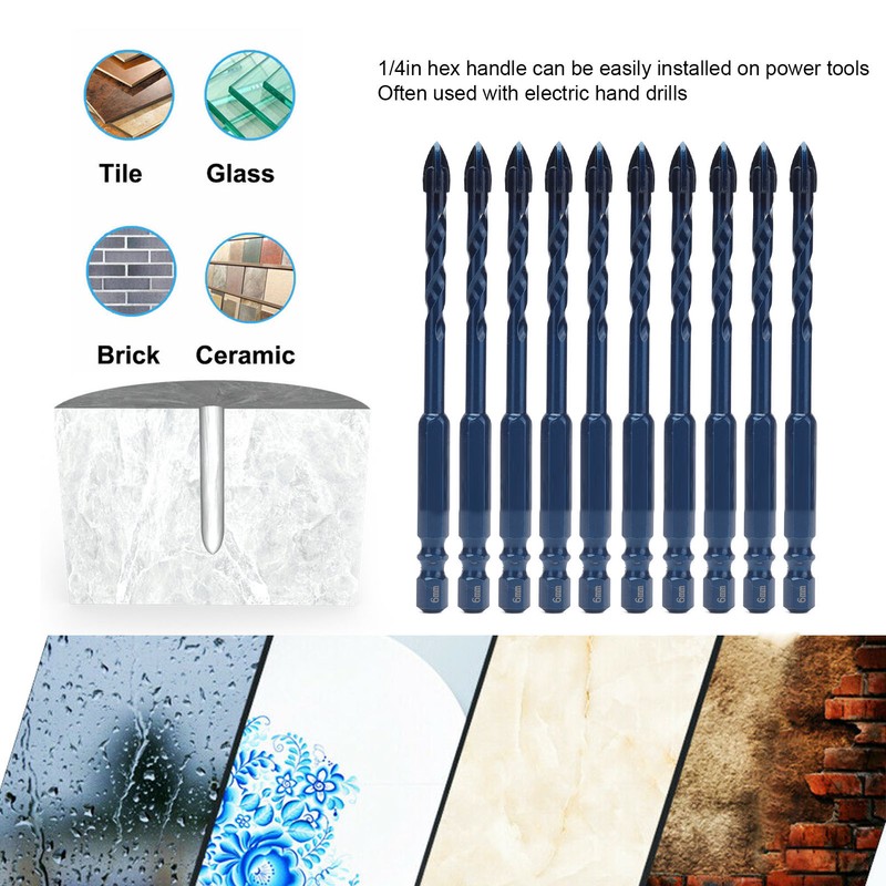 10Pcs Cross Spearhead Drill Bit Carbide Bits with 1/4in Hex