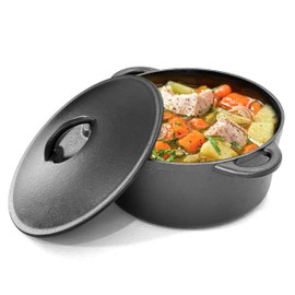 Cuisiland 5 Quart Pre-Seasoned Cast Iron Dutch Oven with Dome Lid & Dual Handles, Heavy-Duty, Oven Safe, Perfect for Baking Bread, Cooking Soup, Frying – Ideal for Indoor/Outdoor Use, Camping, BBQ & Fire Pit Cooking