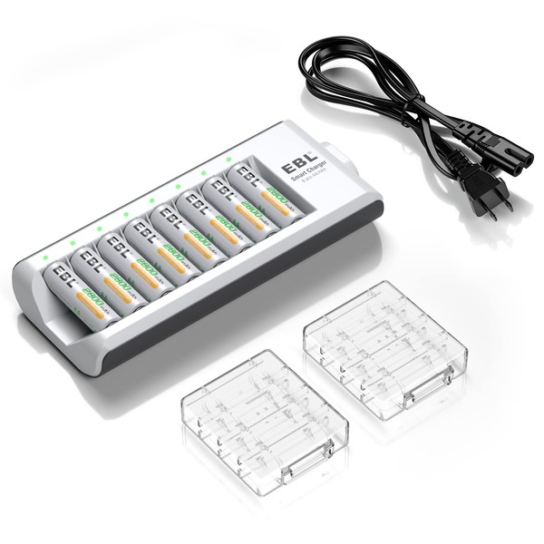 EBL 2800mAh Ni-MH AA Rechargeable Batteries (8 Pack) and Rechargeable AA AAA Battery Charger