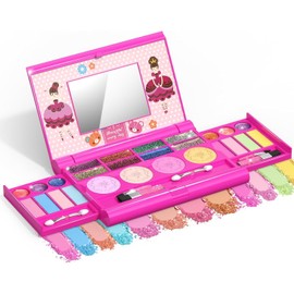 Non Toxic Girls Makeup Kit for Kids Washable Fashion Makeup Set Girls Play Cosmetics Set, Kids Makeup Kit for Girls Princess Real Washable Cosmetic 3+ Year Old Girl Birthday Gifts Pretend Play Toys