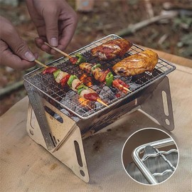 QUMOX Outdoor Folding BBQ Grill Heat Resistant Stainless Steel Collapsible Charcoal Grill Camping Stove Grills with Ventilation Holes