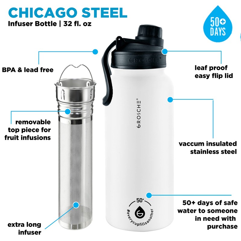 GROSCHE Chicago Stainless Steel Tea Infuser Flask | Beverage Bottle
