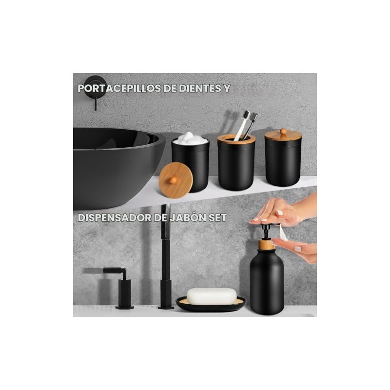 Juego de 5 accesorios de baño negros mate, dispensador de