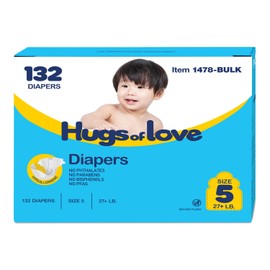 Dynarex Hugs-of-Love Diapers Size 5 (27+ lb) Baby Diapers - High Absorbency, Leak Protection, Soft Comfort, 132 Diapers per Case