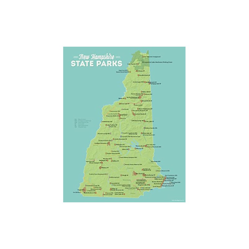 New Hampshire State Parks Map 11x14 Print (Green & Aqua)