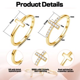 Dochais Women's Gold Ring, Stackable Rings, Waterproof, 14K Golden Gold-Plated Cubic Zirconia, Diamond Cross Ring, Women, Knuckle Rings, Thumb Ring, Finger Ring, Statement Ring Set, Jewellery Gifts,