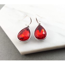 July Birthstone Earrings - Ruby Crystal Sterling Silver Teardrop Earrings