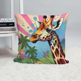 The Beach Stop Pop Art Jungle Giraffe Accent Cushion Cover | Colourful Home Decor Inspo | Gift Idea | 45x45cm 18x18” | Pop Art Giraffe