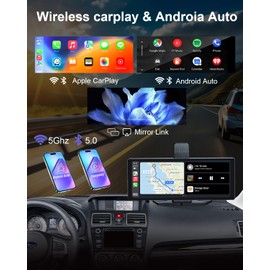 Portable Carplay Screen for Car with 4K Dash Cam, 10" Car Stereo Wireless Carplay & Android Included 64GB Card, 1080P Backup Camera with Touch Screen, Voice Control, Mirror Link, Music Play, GPS, AUX