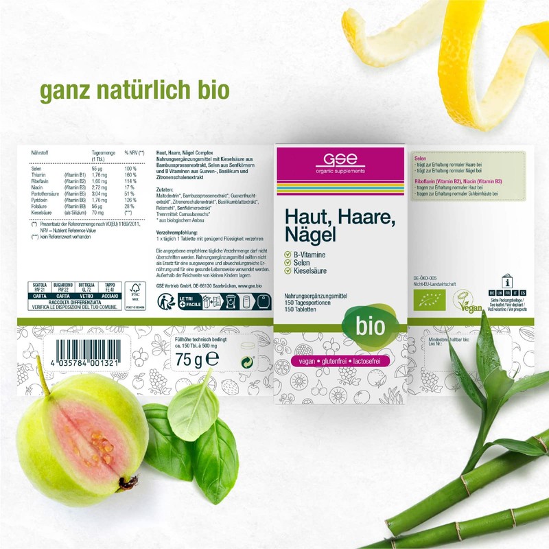 GSE Skin Hair Nails Complex, 150 Tablets with Selenium, Folic