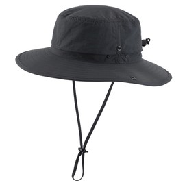 Decentron Men's Breathable Wide Brim Mesh Safari Sun Hat UV Protection Outdoor Beach Hat Dark Grey