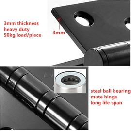 Pack-of-2 4in Invisible Door Hinges Stainless Steel Butterfly Groove-Free Flush Hinges Anti-Rust and Mute Bearings-Black