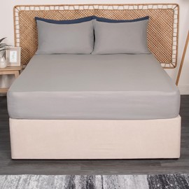 Brentfords 2 Pack Super King Fitted Sheet, Bed Cover Deep Fitted Sheet Fade Resistant Ultra Soft Easy Care Bedding Microfibre Superking Sheets, Grey Twin Pack