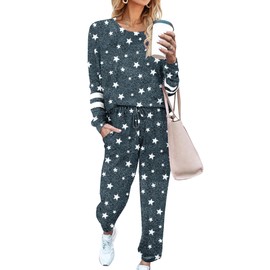 Ekouaer Sweatsuits Womens Loungewear Set Tracksuit Long Sleeve Pajamas Set with Pockets 2 Piece Outfits Lounge Sets Grey Stars Medium