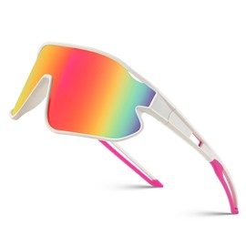 Karsaer E1229 Kids Sunglasses, Unisex, Youth Sunglasses, Sports Sunglasses, UV 400 UV Protection, Baseball, Tennis, Running, Softball, Cycling, Unisex, 002 White Frame & Purple/Golden Lens