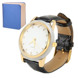 Alloy Quartz Movement Watch Men Elegant Shiny Rhinestone Watch with PU Leather Strap for Holiday Party