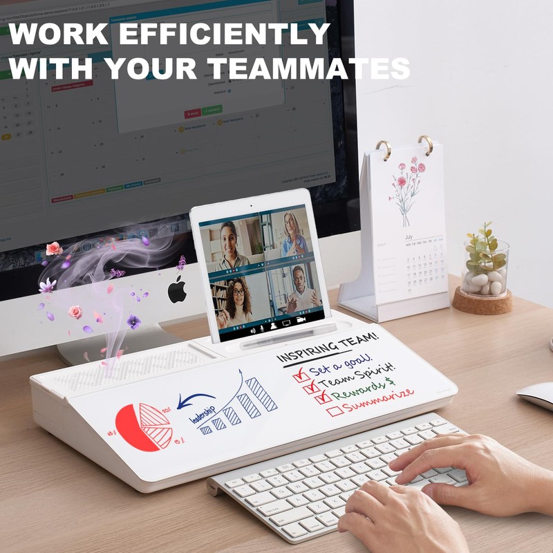 Small Glass Desktop Whiteboard Dry-Erase-Board - Computer Keyboard Stand White