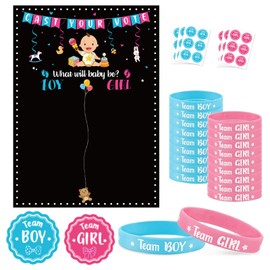 FINEPOTY Gender Reveal Decorations, 36pcs Stickers & 20pcs Wristbands, Boy or Girl Party Supplies