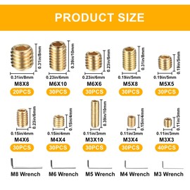 Set of 300 Grub Screws Set, M3/M4/M5/M6/M8 Grub Screws Assortment Kit, Hexagonal Head Screws with Hex Key for Door Handle, Door Handle Holder, Hexagonal Grub Screws, Gold
