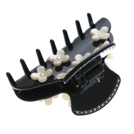 VingTAINE H-445 Basic Flower Hair Claw Small Flower Hair Accessory Black x Beige