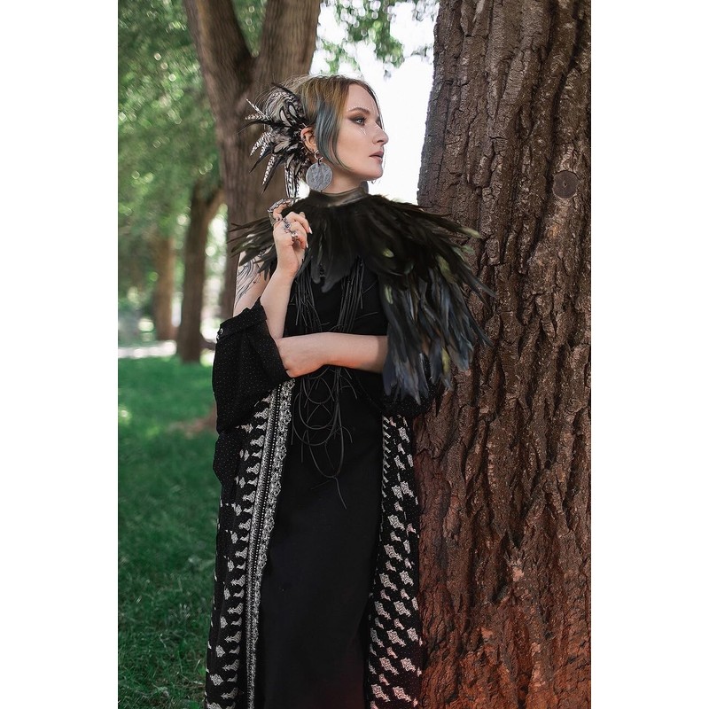 Homelex Gothic Real Black Feather Cape Shawl Shoulder Wings Choker
