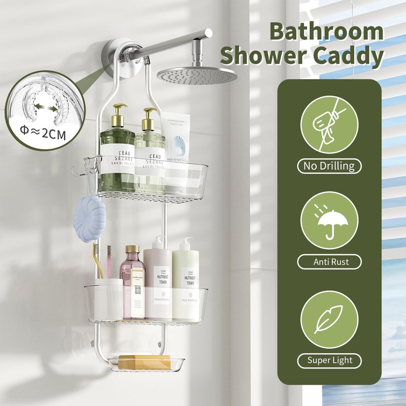 Ettori 3-Tier Shower Cubicle, Bathroom Organiser, Shelf Organiser, Chrome, Shower