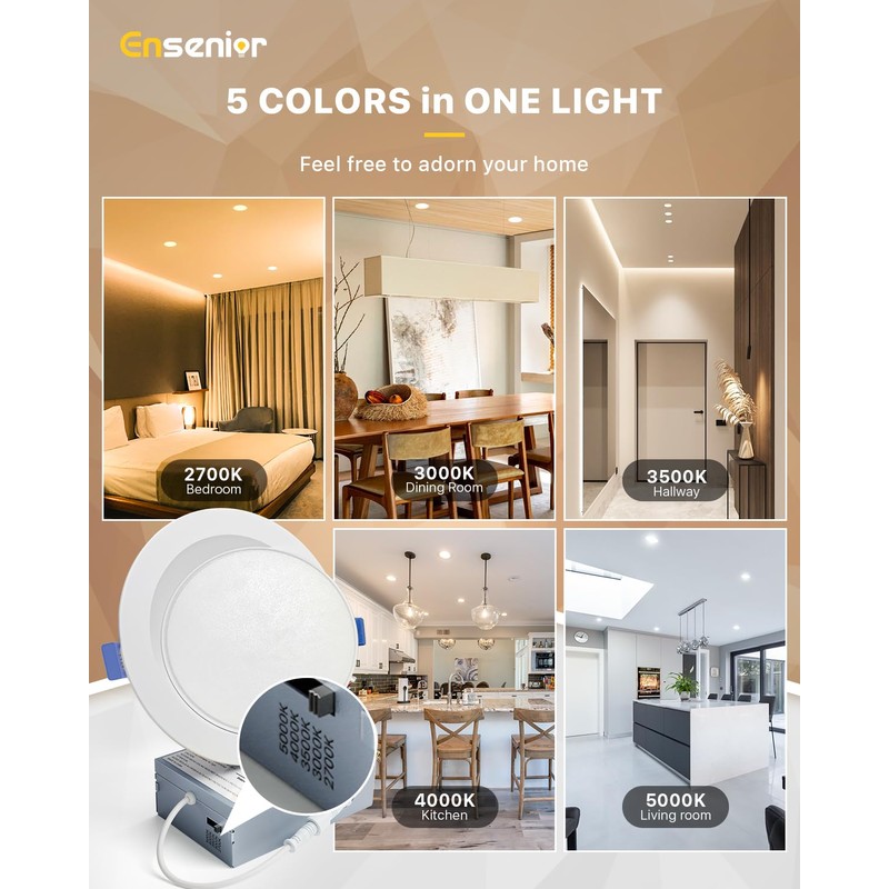 Ensenior 4 Pack 6 inch Gimbal Led Recessed Lighting, 90°