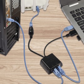 QIANRENON RJ45 1 to 2 Network Splitter Divider 2 Port 100M Ethernet Share Connector, with USB Powered,Support 2 Port to Access The Internet at The Same Time.for Router Computer TV Set-top Boxe