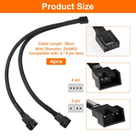 KUOQIY 4 Pieces Computer PC Fan Power Cable 1-to-2 Converter, 4-Pin PWM Fan Splitter Cable, Fan Cable Y Cable for Fans, for Computer Casing 4/3-Pin Cooler