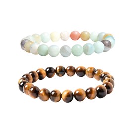 FDGGT Pack of 2 Pearl Bracelets, 8 mm Natural Stone Bracelets, Men's and Women's Bracelets, Jewellery Decorations, Bracelets for Clothing Accessories