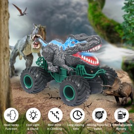 ZDCZ Remote Control Dinosaur Car Toy, 2.4GHz RC Dinosaur Trucks Toys for Boys 5-7, Hobby RC Monster Truck Car with Spray, Sound & Light, All Terrain Electric Toys Gifts for 3 4 5 6-12 Boys Kid