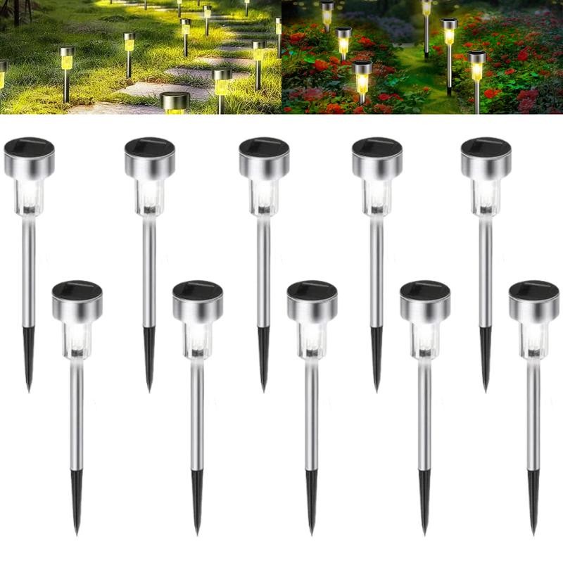 Solar Lights Outdoor,10 Pack Stainless Steel LED Solar Garden Lights