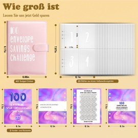 Budget Planner German A5 Budget Planner Money Organiser Ring Binder Financial Planner Household Book Saving Folder 100 Envelope Challenge Binder, Cash Stuffing Starter Set (Pink)