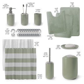 Clara Clark Bathroom Set - Sage Green Bathroom Accessories Set, Bathroom Sets with Shower Curtain and Rugs, 23PC Shower Curtain Set with Liner, Soap Dispenser, Soap Dish, and Toilet Brush Holder
