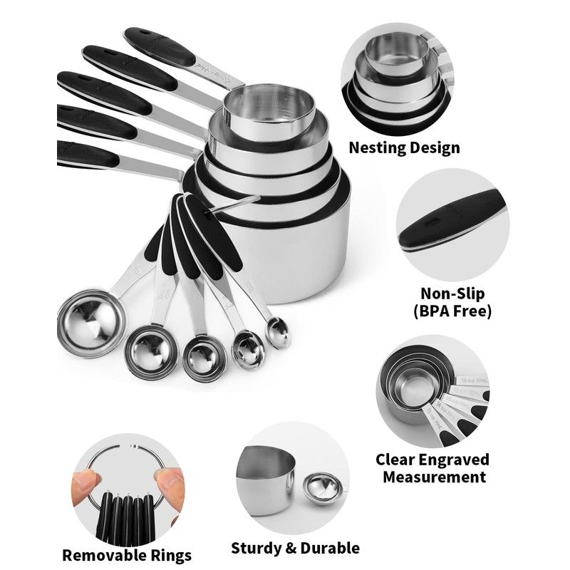 Joyhill Stainless Steel Measuring Cups and Spoons Set of 10