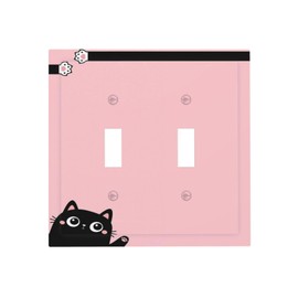 Yamxbfa Decorative Light Switch Cover Plate Cute Kitten Black Cat Pink Background 2 Gang Wall Plate Cover Double Toggle Switch Plate Covers Electric Dual Device Electrical Faceplate for Home Decor