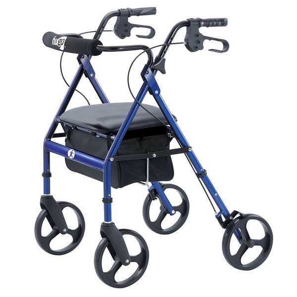 Hugo Mobility Portable Rollator Walker with Seat, Backrest and 8 Inch Wheels, Blue