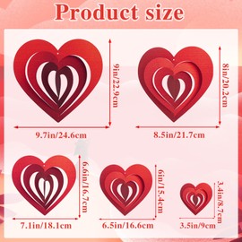 40Pcs Valentine's Day 5D Glittering Heart Hanging Foil Decorations, Swirl Red Hollowed Heart Hanging Heart Garland for Valentine's Day Engagement Wedding Bridal Shower Anniversary Party Decorations