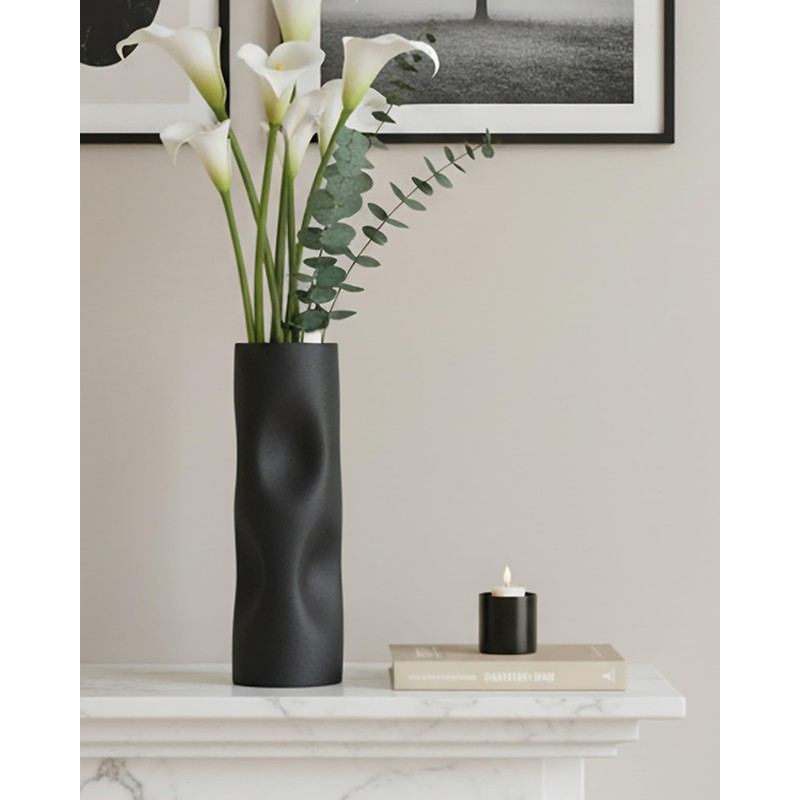 OOSTONEE 11 Inch Black Matte Ceramic Vase – Tall Flower