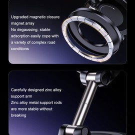 Stable Car Mount with Vacuum Suction Holder for Convenient and Fast Multi Angle Rotation Aluminum Alloy Holder Foldable, Black