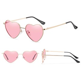 RUNHUIS Polarised Heart Shape Sunglasses Women Men Vintage Heart Sunglasses Retro Festival Party Love Glasses with UV400, Gold/Pink