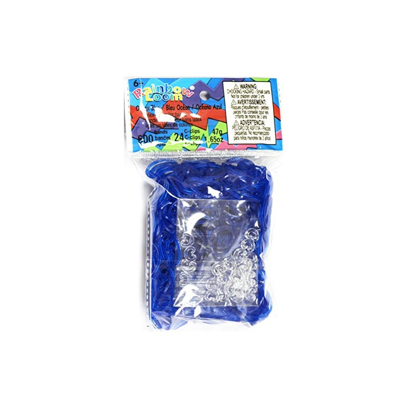 Rainbow Loom Ocean Blue Jelly Rubber Bands Refill + C-Clips
