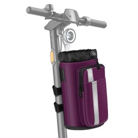 FINPAC Cup Holder for Bike, Universal Water Bottle Holder with Phone Pockets for Stroller Walker Golf Cart Rollator and Scooter, Outdoor, Biking - Purple