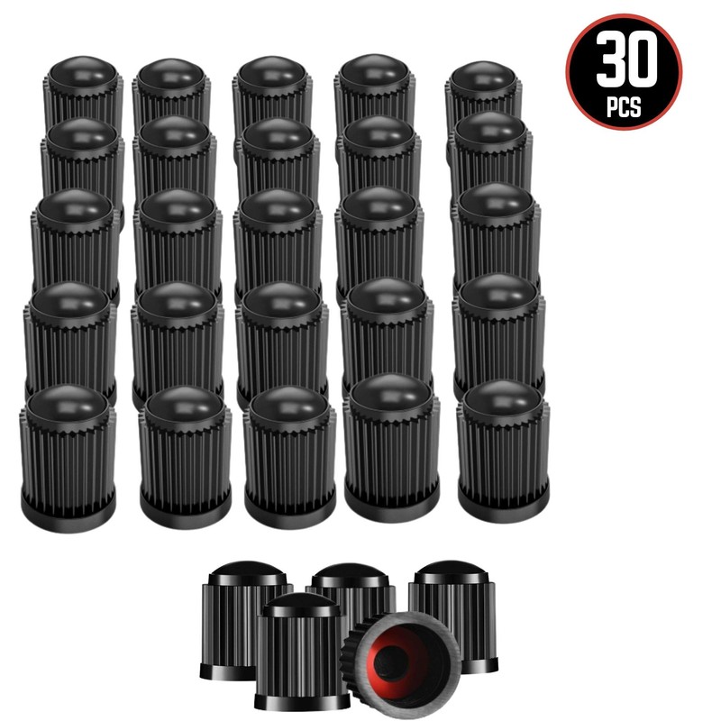 Performore 30-Pack Tire Valve Stem Caps with O-Rings, Black