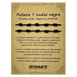 arana's - Bracelet 7 Knots Black Women Men - Strength Elegance Power - Black Thread Negative Energy Protection - Good Luck Amulet, Desde 15 cm a 28 cm