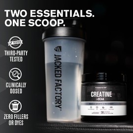 Jacked Factory Creatine + BCAAs - Creatine Monohydrate + BCAA Powder for Increased Post-Workout Recovery, Performance, Lean Muscle Growth, & Reduced Fatigue - 30 Servings, Unflavored