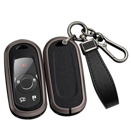 ontto Smart Remote Key Cover with Keychain Fit for Buick 5 Buttons Key Fob Stylish Leather and Metal Car Key Holder for Enclave Encore Envision LaCrosse Regal Car Accessories Black