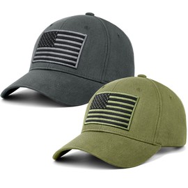 LCZTN 2 Pack American Flag Baseball Cap for Men Women,Low Profile USA Plain Dad Hat (Grey＆Army Green)