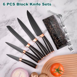 YJHOLE Kitchen Knife Set with Acrylic Block,6 PCS High Carbon Stainless Steel Sharp with Non-Stick Coating - Chef, Bread, Carving, Utility, Paring Knives,Comfort Grip Handles